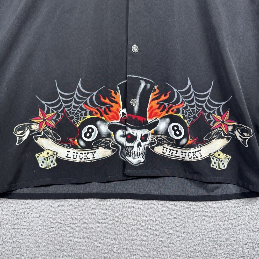 Vtg Dragonfly Roadhouse Shirt Mens XXL Black Button Up‎ Skull 8 Ball Biker Dice - Picture 3 of 11